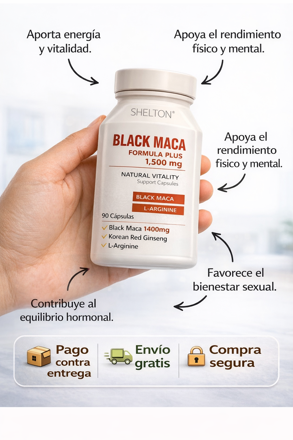 💪 Maca Negra Shelton 1500 mg (90 Capsulas) - Recupera tu Energía y Potencia Natural